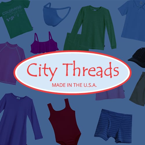City Threads logo on an collage of clothing